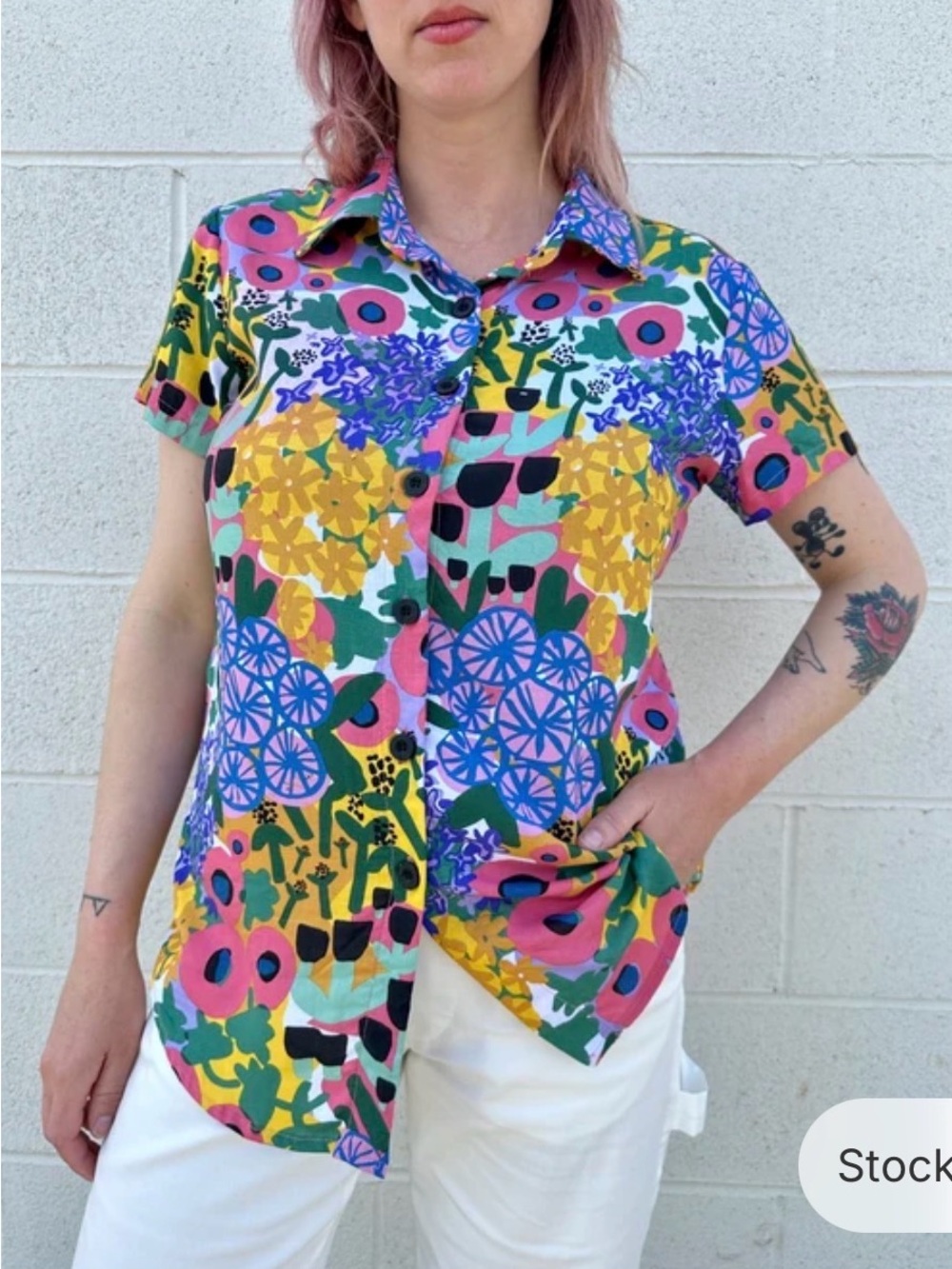 Nooworks Multicolor Floral Button-Down Shirt - Pink, Yellow, Purple, Green